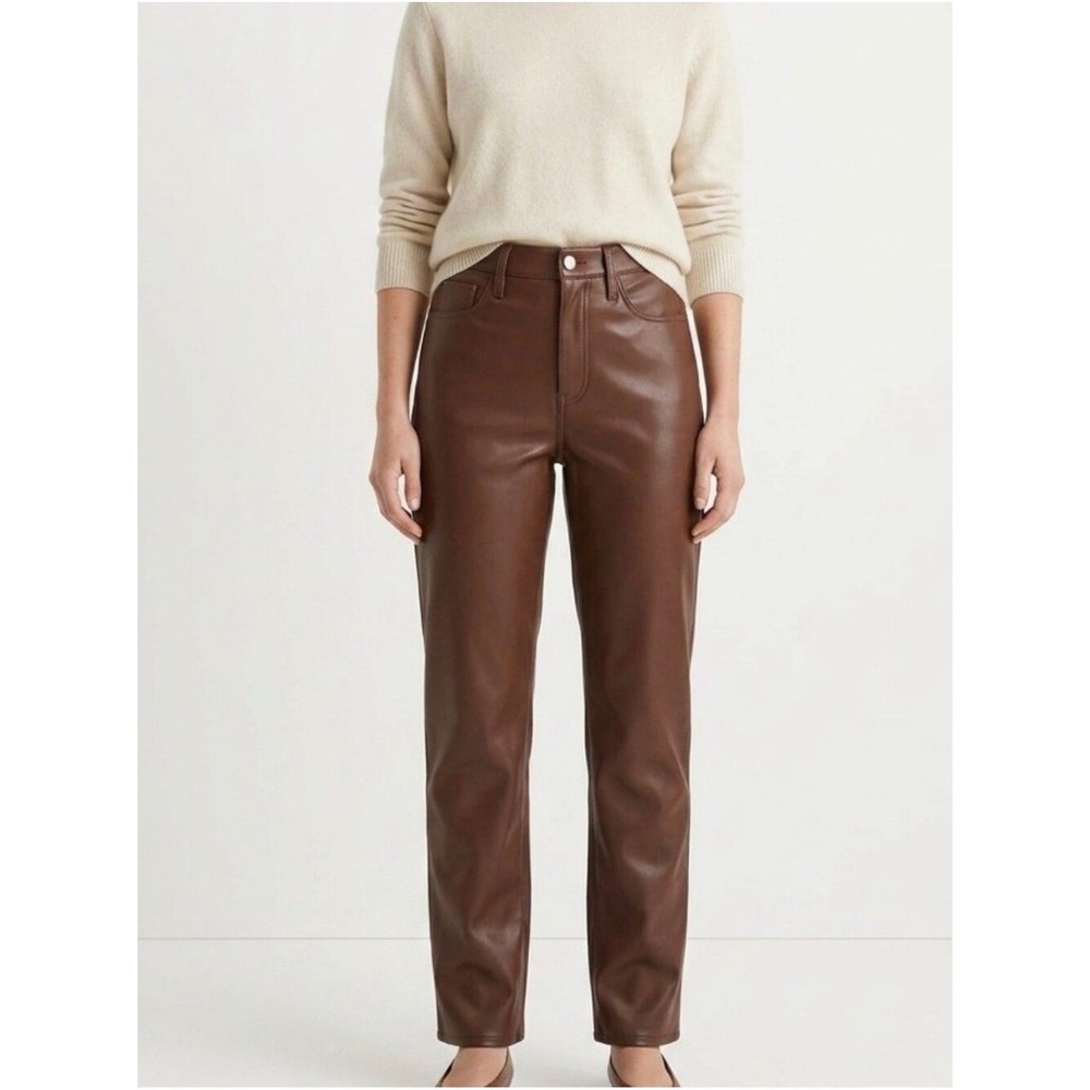 NEW J.Crew Kate Straight Leg Faux Leather Pants Brown Cognac Size 6 High Rise